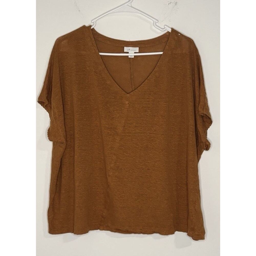 J Jill Love Linen 1X Boxy Top Blouse 100% Linen Lagenlook Oversized V-Neck Tee